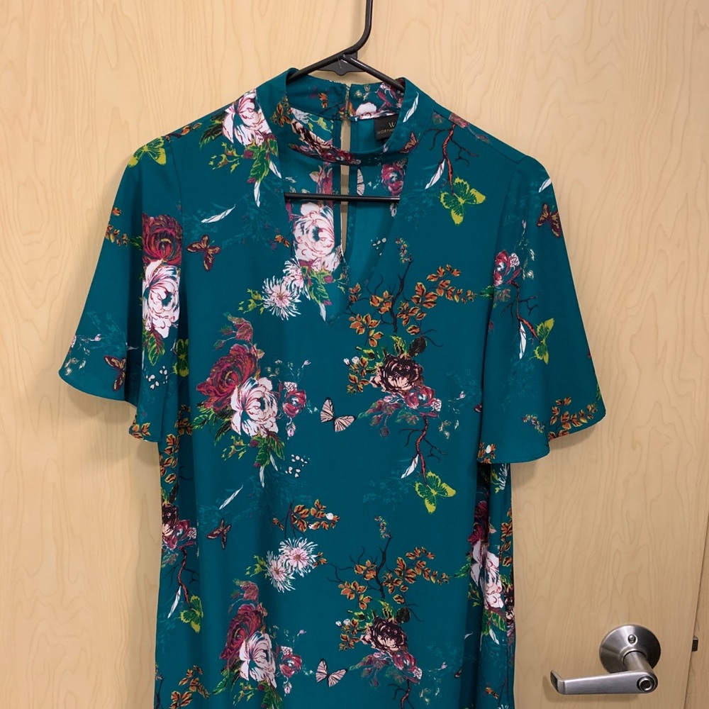 Green floral flutter sleeve dress